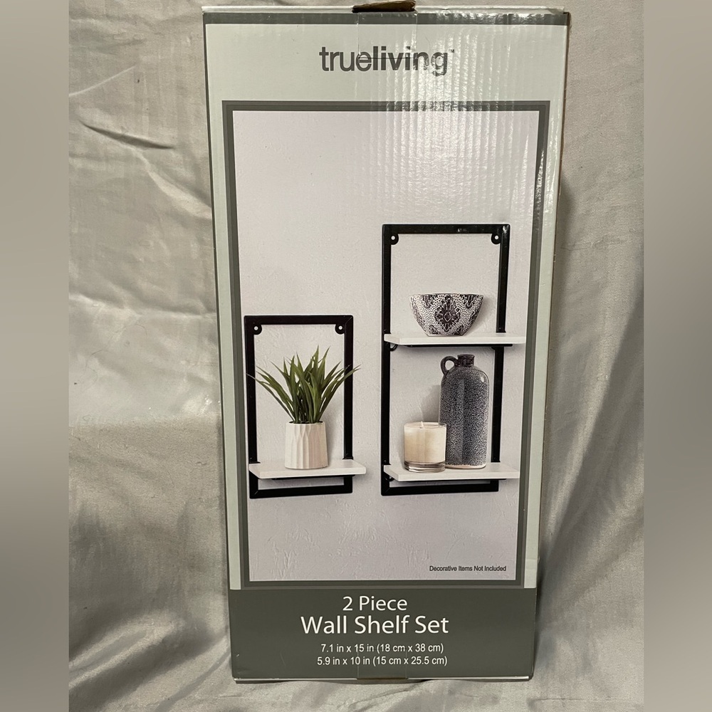 NWT Trueliving 2 Piece Black and White Wall Shelf Set